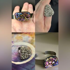 Rainbow Quartz Bracelet & Druzy Ring